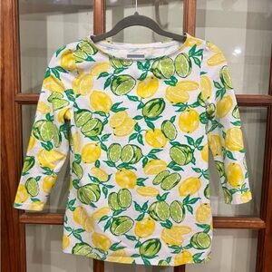 Talbots Bateau Boat Neck Tee Lemon Lime Print Women’s Small Petite 3/4 Sleeves